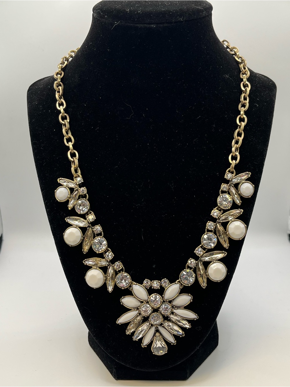 LOFT Gold-Tone Crystal & White Enamel Floral Bib Necklace
